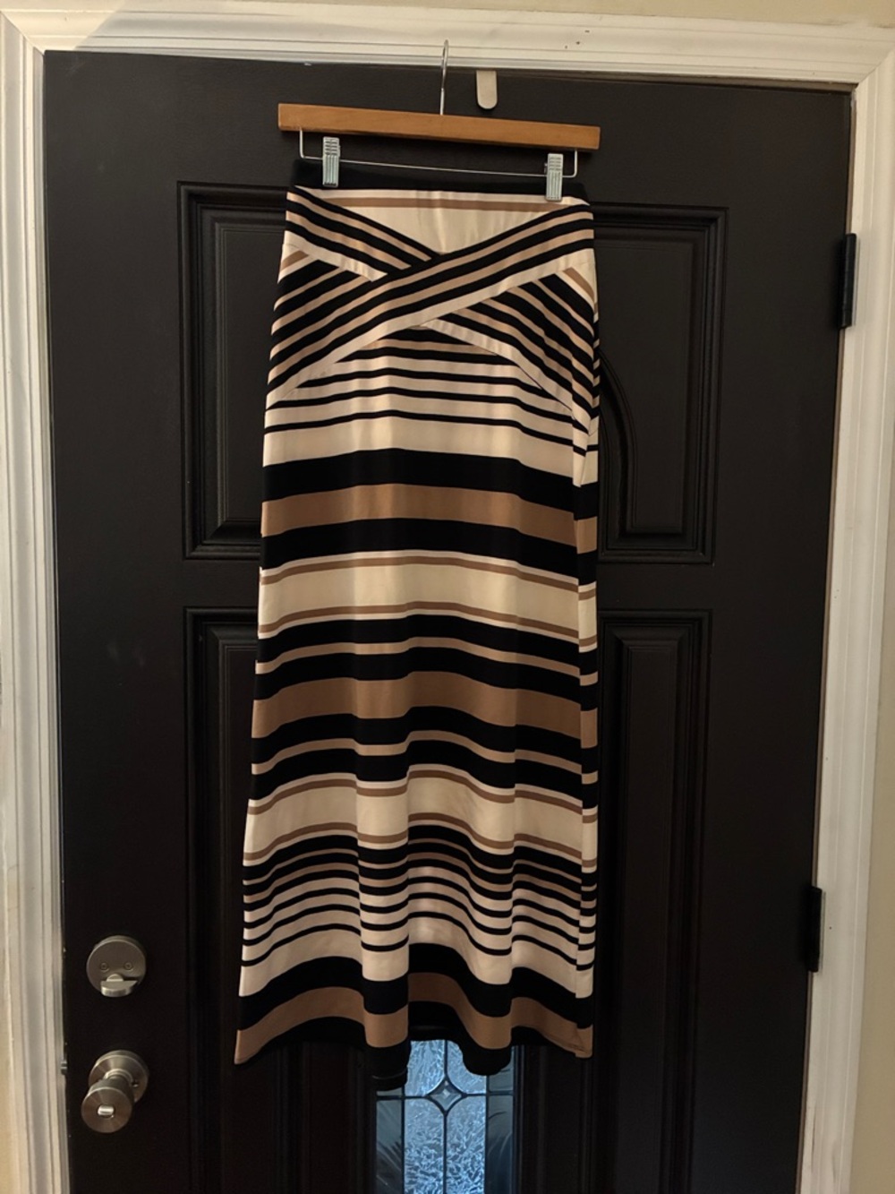 ECI Black, Cream and Brown Striped Maxi Skirt